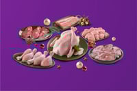 Festive Hamper Grand: (Chicken with Skin Whole 1.1kg + Goat Leg Steaks 380g + Seer Fish Steaks 400g + Chicken Drumsticks 5 Nos + Baasa Boneless Fillet 480g + Chicken Cubes 480g)