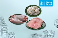 Freshly Frozen Triple Combo: (Seer Fish Steaks 500g + Jumbo Prawns PD (20+) 500g + Kilimeen Whole Cleaned 500g)