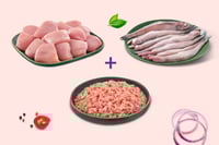 Triple Combo: (Bombay Duck Fish Whole Cleaned 480g + Premium Boneless Chicken Cubes 250g + Premium Chicken Mince 480g)