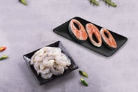 Combo Pack: (1kg Fresh Atlantic Salmon Steak + 250g Prawns 40+ Peeled & Deveined With Tail) 