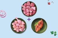 Triple Combo: (480g Premium Goat Curry Cut + 480g Premium Chicken Skinless Curry Cut + 250g Boneless Baasa Fillets)