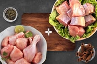 Combo: (1kg Premium Tender & Antibiotic-residue-free Chicken Skinless Curry Cut + 500g Fresh Indian Baasa Skinless Curry Cut)