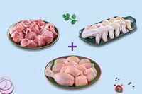 Triple Combo: (Premium Goat Curry Cut 480g Pack + Premium Chicken Skinless Curry Cut 480g Pack + Premium Chicken Wings 250g Pack)
