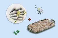 Combo: (480g Mackerel/Ayala Whole Cleaned + 230g Indian Prawns/Venami - Tail On 60+ Count/kg)