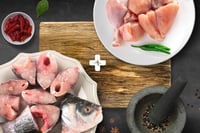 Combo: (480g Premium  Chicken Skinless Curry Cut + 480g Medium Rohu Bengali Curry Cut With Head)