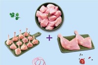 Triple Combo: (300g Premium Boneless Chicken Cubes + 230g Premium Chicken Lollipop + Premium Chicken Thigh / Whole Leg Pack of 2 Pcs)