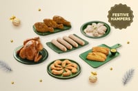 Festive Hamper Ready-To-Cook: (Herb Roast Whole Chicken 1kg + Swedish Lamb Meat Balls 300g + Breaded Tilapia Fillet with Mustard Butter 220g + 2 Peri Peri Chicken Drumsticks + Coconut Crumbed Prawn 140g + Cheese & Jalapeno Chicken Sausage 220g)