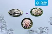 Freshly Frozen Triple Combo: (Sardine (Large) 470g + Anchovy Whole Cleaned 200g + Jumbo Prawns - PD Meat 200g)