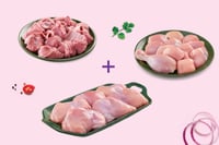 Triple Combo: (Premium Chicken Skinless Curry Cut 480g + Premium Goat Curry Cut 480g + Premium Chicken Thigh Boneless 230g)