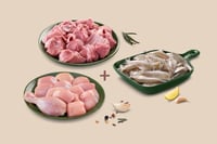 Triple Combo:  (Indian Mutton Curry Cut 480g Pack + Premium Chicken Skinless Curry Cut 500g Pack + False White Sardine Whole 240g Pack)