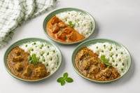 Triple Combo: (Lababdar Chicken & Matar Rice + Butter Chicken & Rice + Dhaniya Adraki Chicken & Matar Rice)