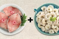 Combo Pack: (500g SeerFish / Aykoora / Neymeen Steaks + 250g Prawns / Chemmin / Jhinga Cleaned and deveined) 