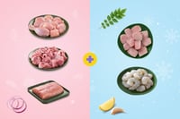 Jumbo Combo III : (Chicken Curry cut 480g + Goat Curry Cut 480g + Baasa Fillet 250g + Frozen  Seer Fish Curry Cut 470g + Frozen Jumbo Prawns PD 200g)
