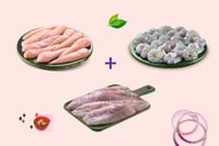 Triple Combo: (Tilapia Large Fillet 250g + Tiger Prawns (PD) Meat 240g + Premium Chicken Supreme Tenderloin 480g)