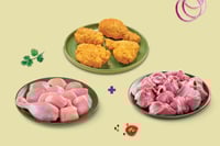 Triple Combo: (Premium Goat Curry Cut 480g + Premium Chicken Skinless Curry Cut 480g + Lemon Pepper Fried Chicken 400g) 