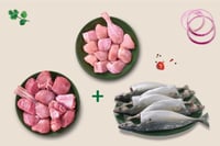 Triple Combo: (Premium Goat Curry Cut 480g + Premium Chicken Skinless Curry Cut 480g + 480g Mackerel (5 to 9 Count/kg) Whole Cleaned) 