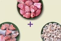 Combo: (Premium Goat Curry Cut 1 Pack + Rohu Curry Cut With Head 1 Pack + Prawn Peeled and Deveined 1 Pack)