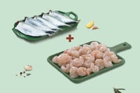 Combo: (White Prawns/Jhinga (60+ Count/kg) (PD) 300g + Mackerel/Ayala (10 to 14 Count/kg) Whole Cleaned 480g)