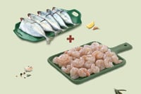 Combo: (White Prawns/Jhinga (60+ Count/kg) (PD) 300g + Mackerel/Ayala (10 to 14 Count/kg) Curry Cut 480g)