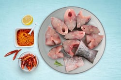 Rohu / Rui (Size/Grade: 1-1.5kg) - Bengali Cut Headless (480g to 500g Pack)