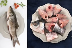 Rohu / Rui (Size/Grade: 1kg to 1.5kg) - One Fish (size: 1 to 1.2kg) Bengali Curry Cut Pack