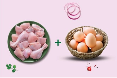 Combo: (Premium Full Chicken Curry Cut (Skinless) 1 Nos + Fresh Premium Brown Chicken Egg Pack of 6)