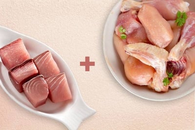 Combo: (1kg of Premium Tender & Antibiotic-residue-free Chicken Skinless Curry Cut + 500g SeerFish / Surmai / Neymeen Curry Cut)