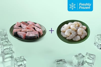Freshly Frozen Combo: (500g Seer Fish Curry Cut + 230g Jumbo Prawns PD (20+ Count/kg))