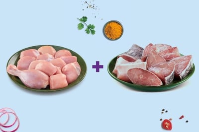 Combo: (480g Premium Chicken Skinless Curry Cut + 480g Catla (1kg to 2kg) Bengali Cut Headless)