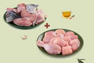 Combo: (480g Premium Chicken Skinless Curry Cut + 480g Catla (2kg to 3.5kg) Bengali Cut)