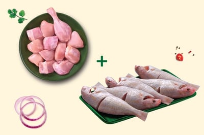 Combo: (Premium Chicken Skinless Curry Cut 480g + Pink Perch (Medium) Curry Cut 480g)