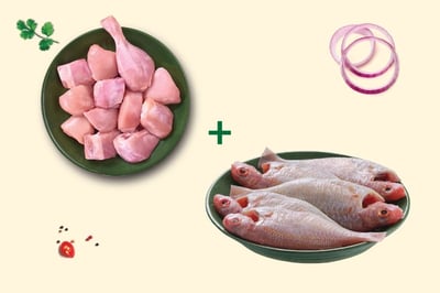 Combo: (Premium Chicken Skinless Curry Cut 480g + Pink Perch / Kilimeen Medium Whole Cleaned 440g) 