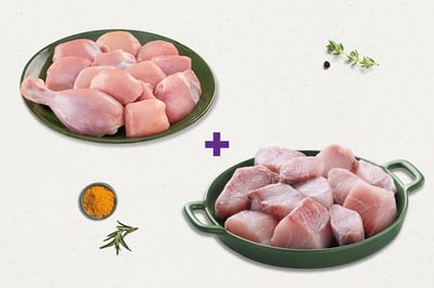 Combo: (Premium Tender Chicken Skinless Curry Cut 500g + Cobia/Motha Curry Cut 500g)