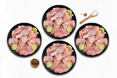 Party Pack: Premium Tender and Antibiotic-residue-free Skinless Chicken - Curry Cut (4kg to 4.2kg Pack)