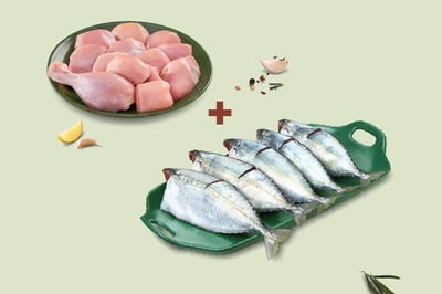 Combo: (Premium Chicken Skinless Curry Cut 480g + Mackerel/Ayala (5-9 Cnt/kg) Curry Cut 480g)