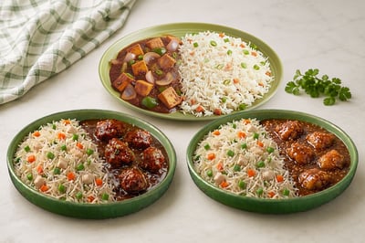 Triple Combo: (Chicken Fried Rice & Chilli Chicken + Chicken Fried Rice & Chicken Manchurian + Veg Fried Rice & Paneer Chilli)