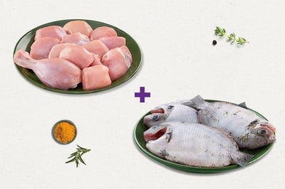 Combo: (Premium Tender Chicken Skinless Curry Cut 500g + Pearl Spot/Karimeen Whole cleaned 500g)