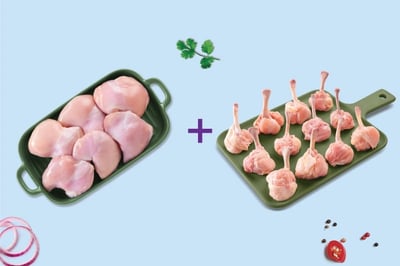 Combo: (380g Premium Chicken Thigh Boneless Pack + 230g Premium Chicken Lollipop Pack with partial skin)