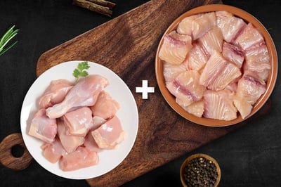 Combo: (Premium Tender Chicken Skinless Curry Cut 1Kg + Fresh Baasa Boneless Cubes 200g)