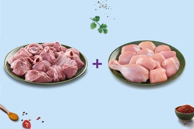 Combo: (Premium Tender Goat Curry Cut 1Kg + Premium Tender Chicken Skinless Curry Cut 1Kg)