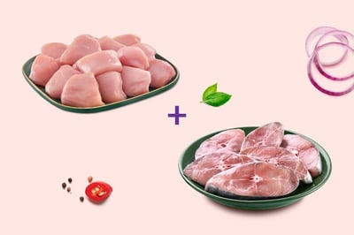 Combo: (Premium Boneless Chicken Cubes 480g + Seer Fish (2kg+) Steaks 480g)