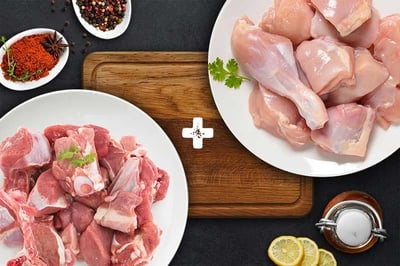 Combo; (1kg of Premium Tender & Antibiotic-residue-free Chicken Skinless Curry Cut + 400g Premium Goat Curry Cut)