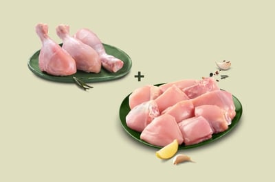 Combo: (Premium  Chicken Skinless Curry Cut 1 Pack + Chicken Drumstick 3 Pcs 1 Pack)