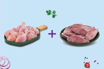 Combo: (1kg Premium Chicken Skinless Curry Cut + 500g Roopchand / River Pomfret Steaks)