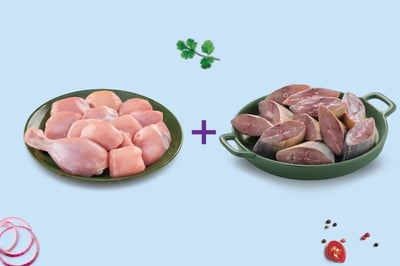 Combo: (Premium Chicken Skinless Curry Cut 480g Pack + Large Trevally / Vatta Curry Cut 480g Pack)