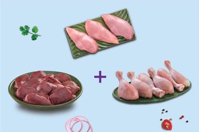 Triple Combo: (480g Premium Boneless Chicken Breast Fillet + 480g Premium Chicken Liver + Premium Chicken Drumsticks Pack of 6)