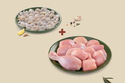 Combo: (Premium Chicken Skinless Curry Cut 480g + Indian Prawns/Venami PD (60+ Count/kg) 480g)