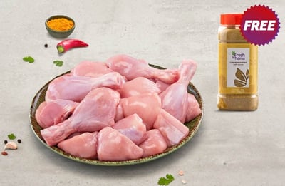 Combo: (Premium Chicken Skinless Curry Cut (1.8kg to1.9kg) + Coriander Powder (Freshly Ground) 180gm)
