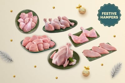 Combo: (Premium Chicken Dressed with Skin Whole 1Kg + Premium Chicken Boneless Breast Fillet 500g + Premium Chicken Drumsticks Pack of 6 + Premium Boneless Chicken Cubes 300g + Premium Chicken Biryani Cut 550g Pack + Chicken Thigh Whole Leg 500g)