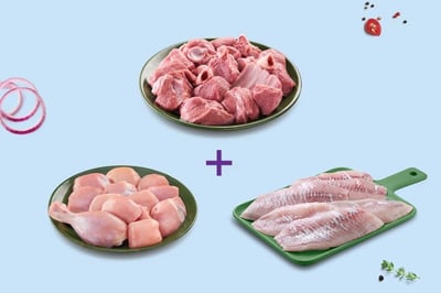 Triple Combo: (480g Premium Goat Curry Cut + 480g Premium Chicken Skinless Curry Cut + 250g Tilapia Fresh Fillets)